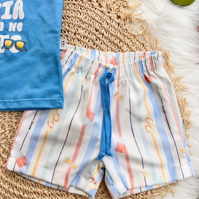 Conj. Regata Pés na Areia e Bermuda Praia - Azul Claro